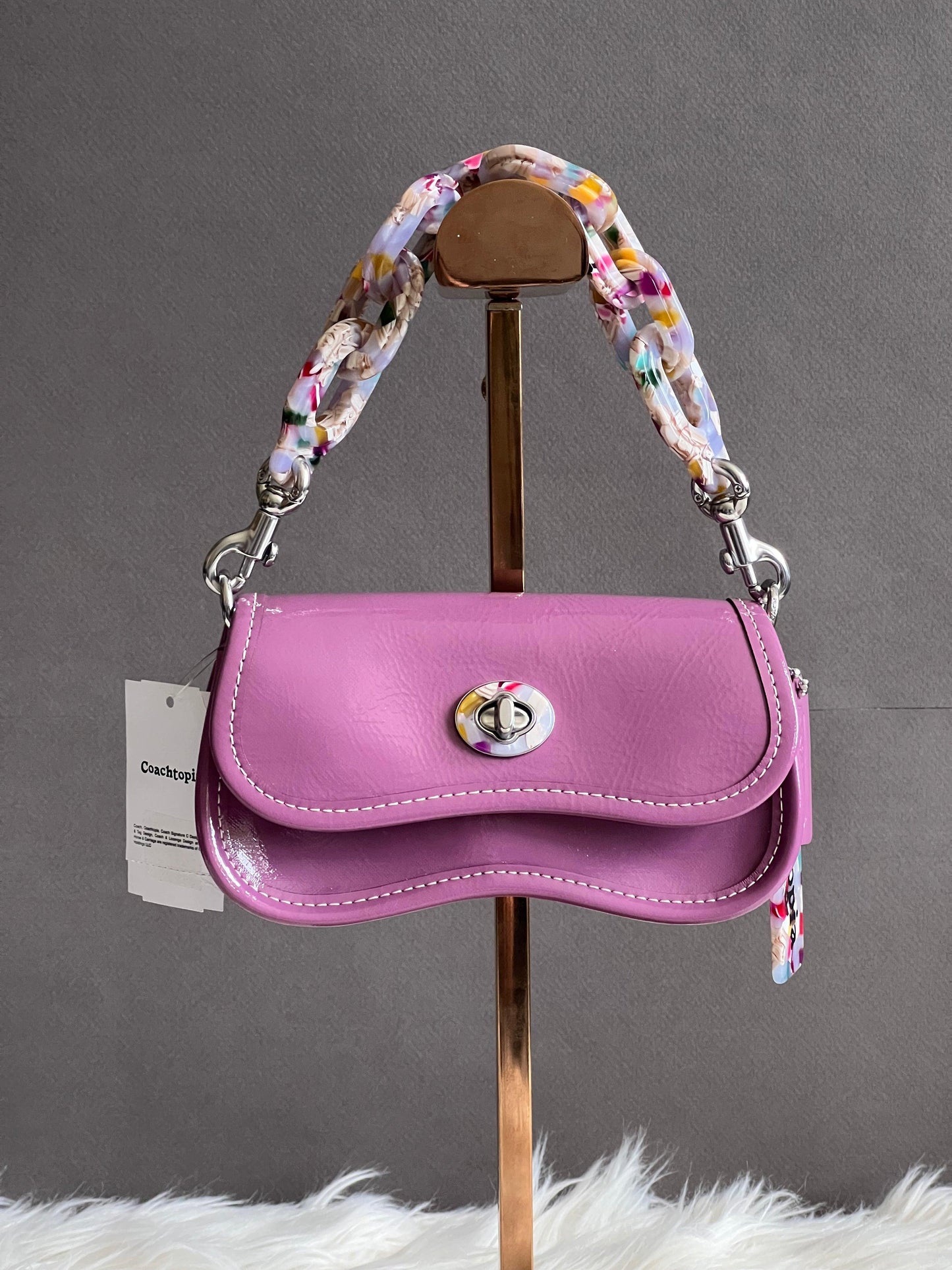 Coach Mini Wavy Dinky Bag with Crossbody Strap in Crinkled Patent Coachtopia Leather