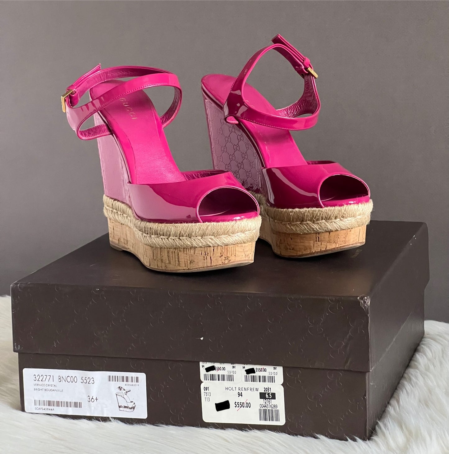 Gucci Vernice Crystal Platform Wedge Sandals