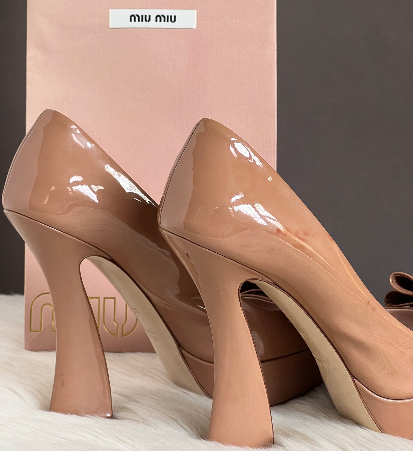 Miu Miu Bow Peep Toe Platform Pumps