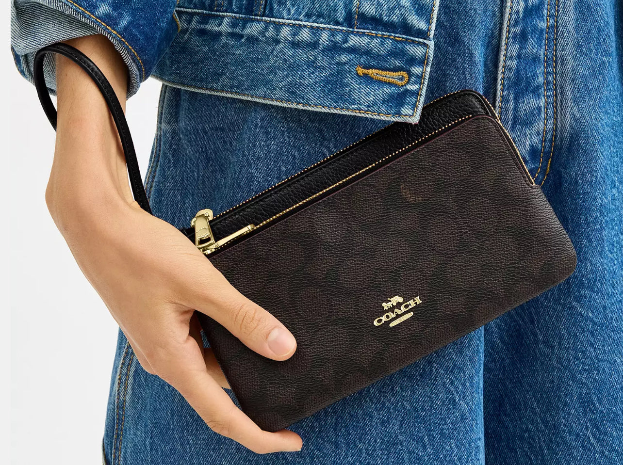 Coach Double Zip Wallet In Signature Canvas