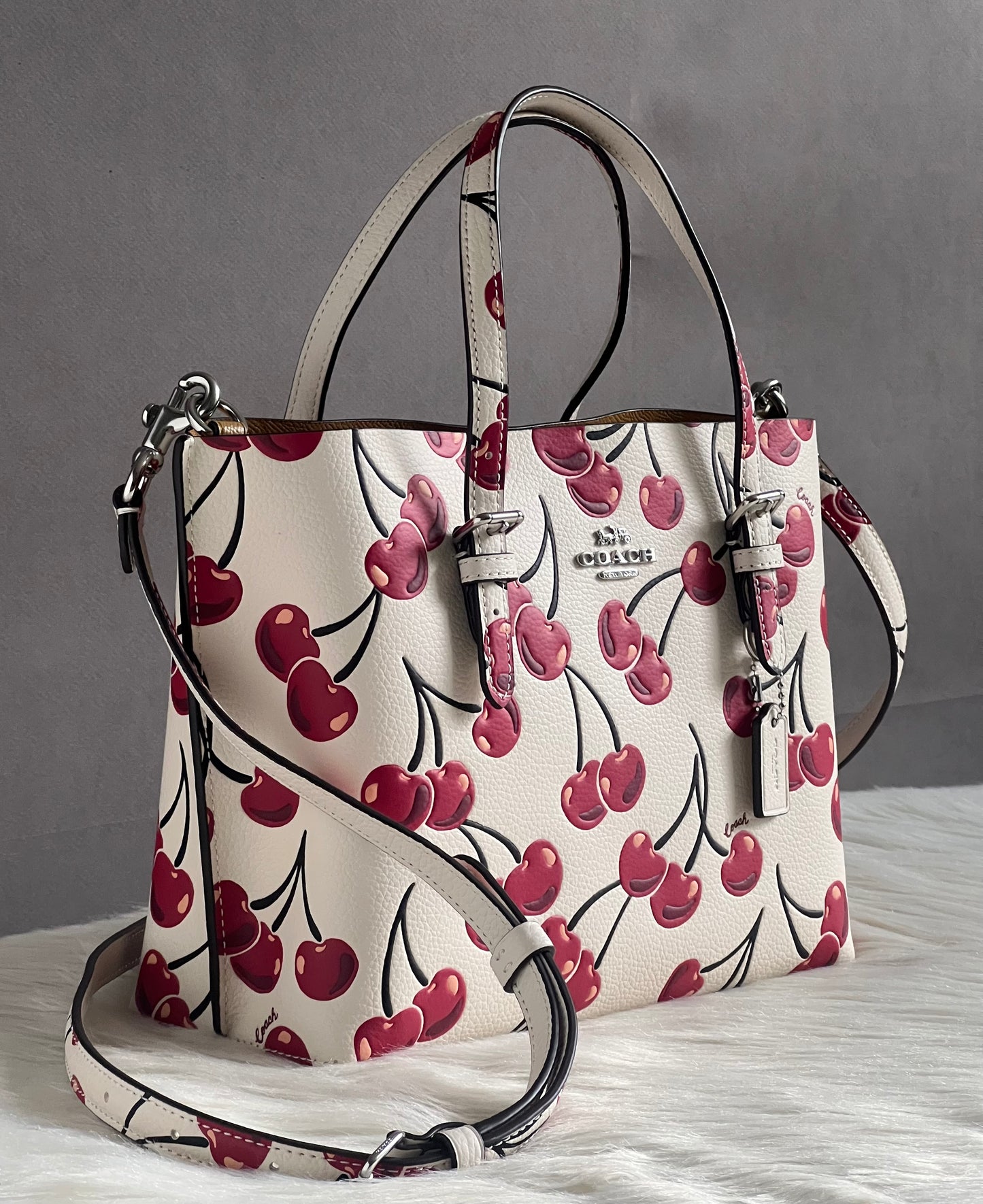 Coach Mollie Tote Bag 25 With Cherry Print