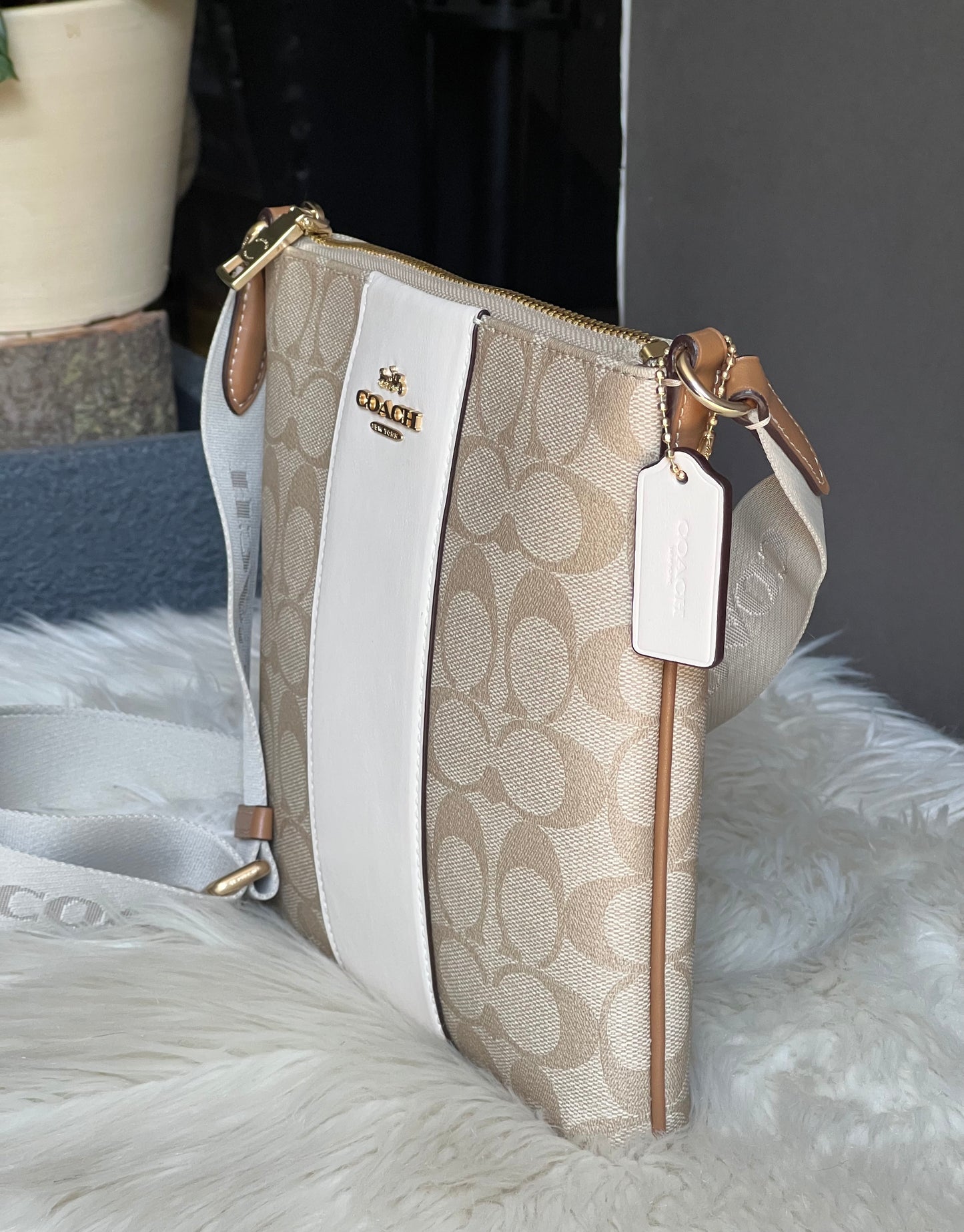 Coach Mini Rowan File Bag in Signature Canvas with Stripe