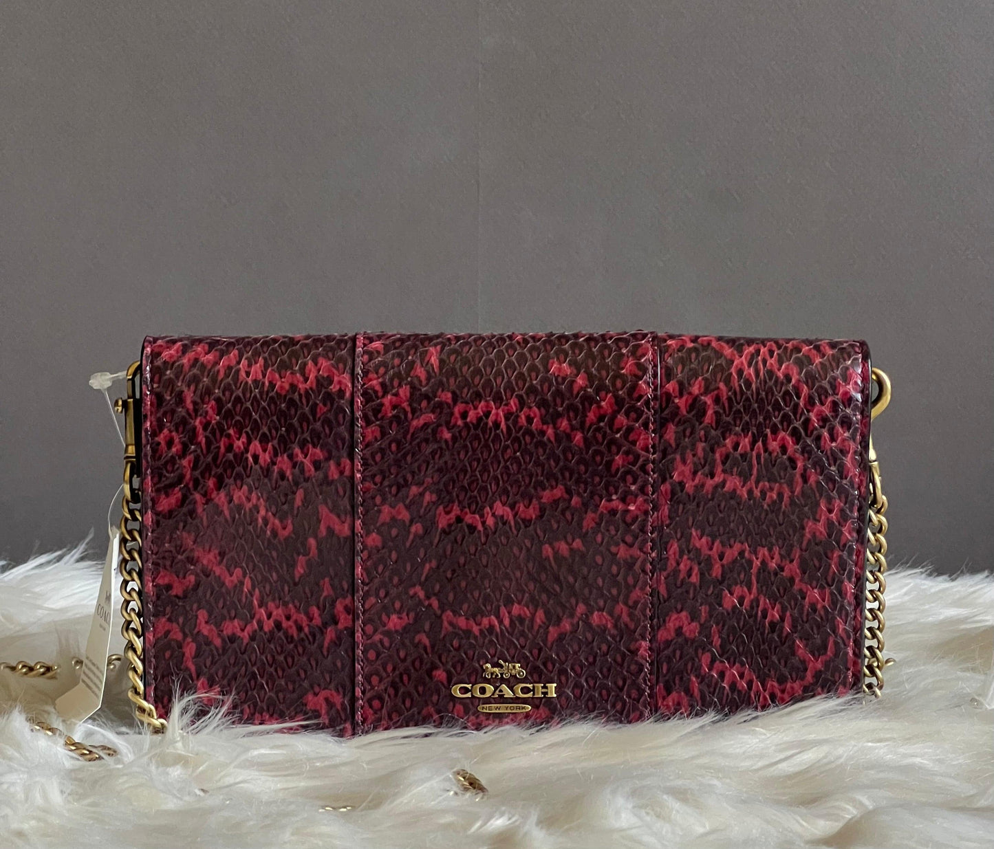 Coach Callie Foldover Chain Clutch in Blocked Snakeskin