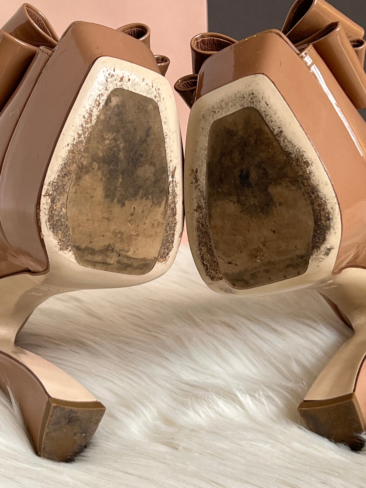 Miu Miu Bow Peep Toe Platform Pumps