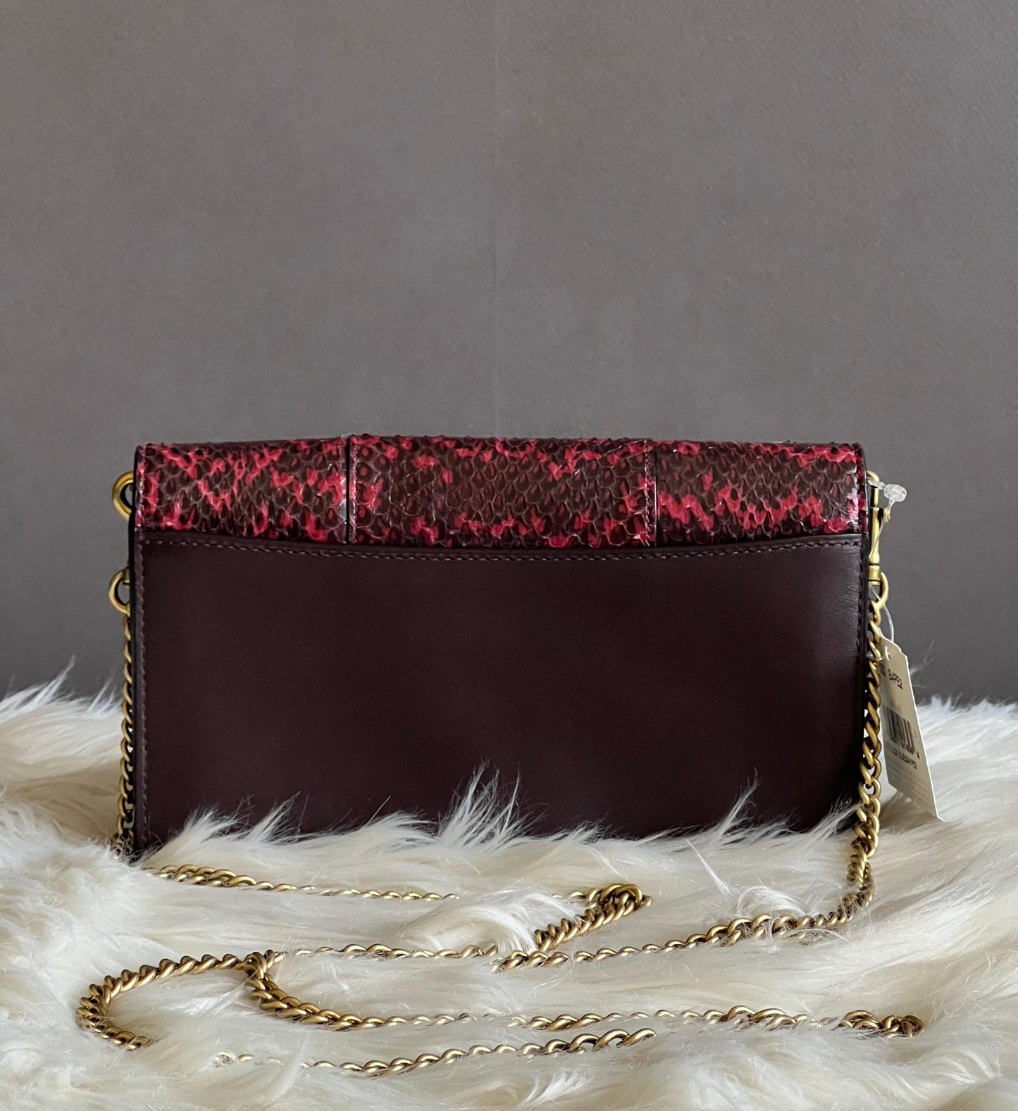 Coach Callie Foldover Chain Clutch in Blocked Snakeskin