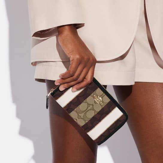 Coach Medium Id Zip Wallet In Signature Jacquard With Stripes
