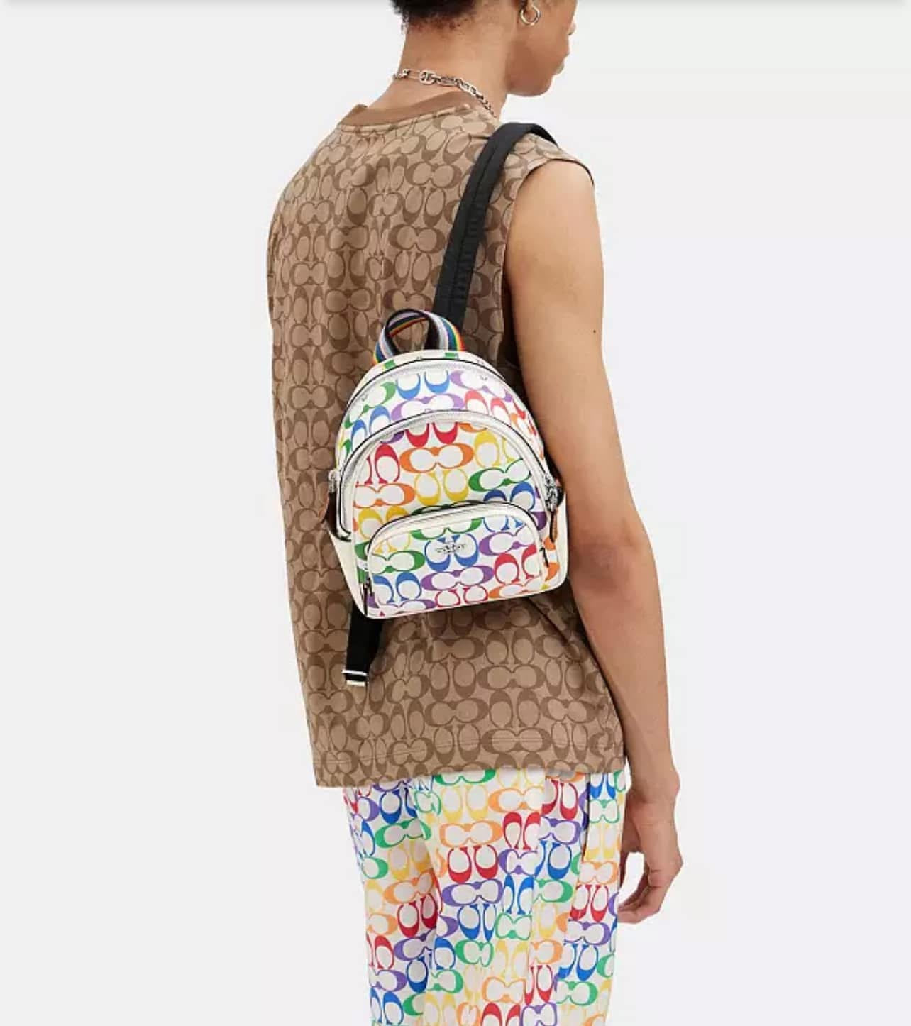 Coach Mini Court Backpack in Rainbow Signature Canvas