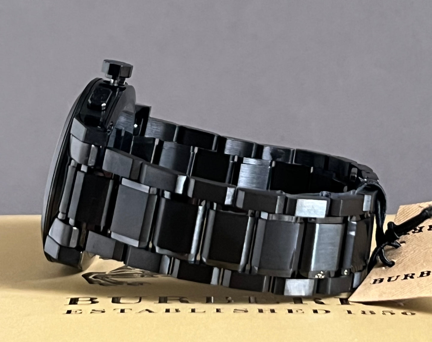 Burberry Men’s Large Check Gray Ion-Plated Stainless Steel Watch