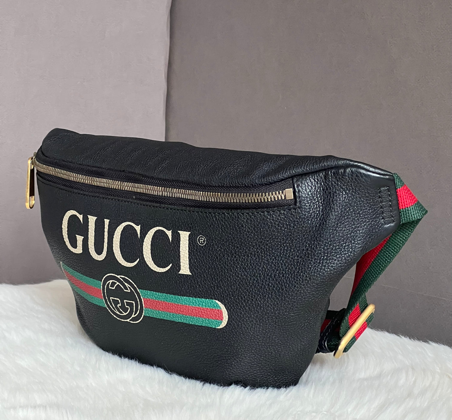 Gucci Logo Print Leather Belt Bag