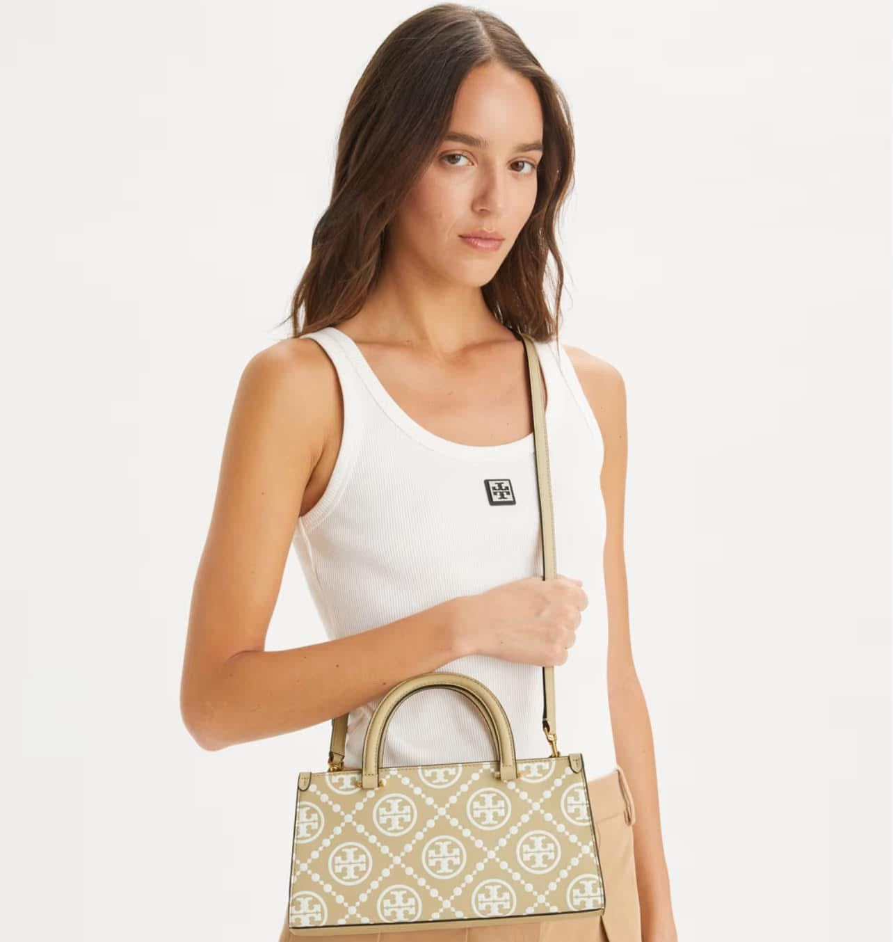Tory Burch T Monogram Contrast Embossed Small East-West Tote Bag