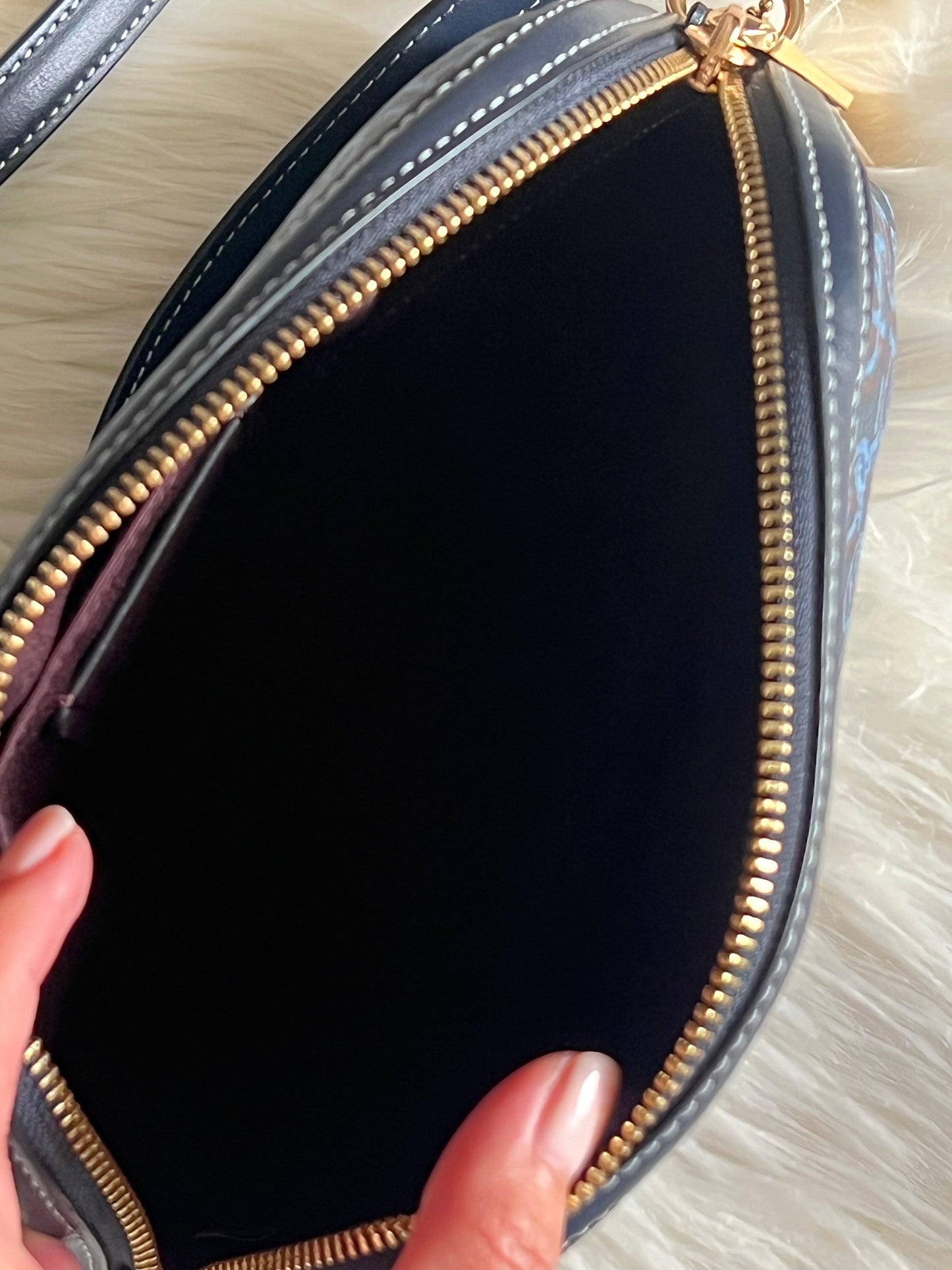 Coach Madi Crossbody with Navy Blue Canvas and Leather Monogram Print