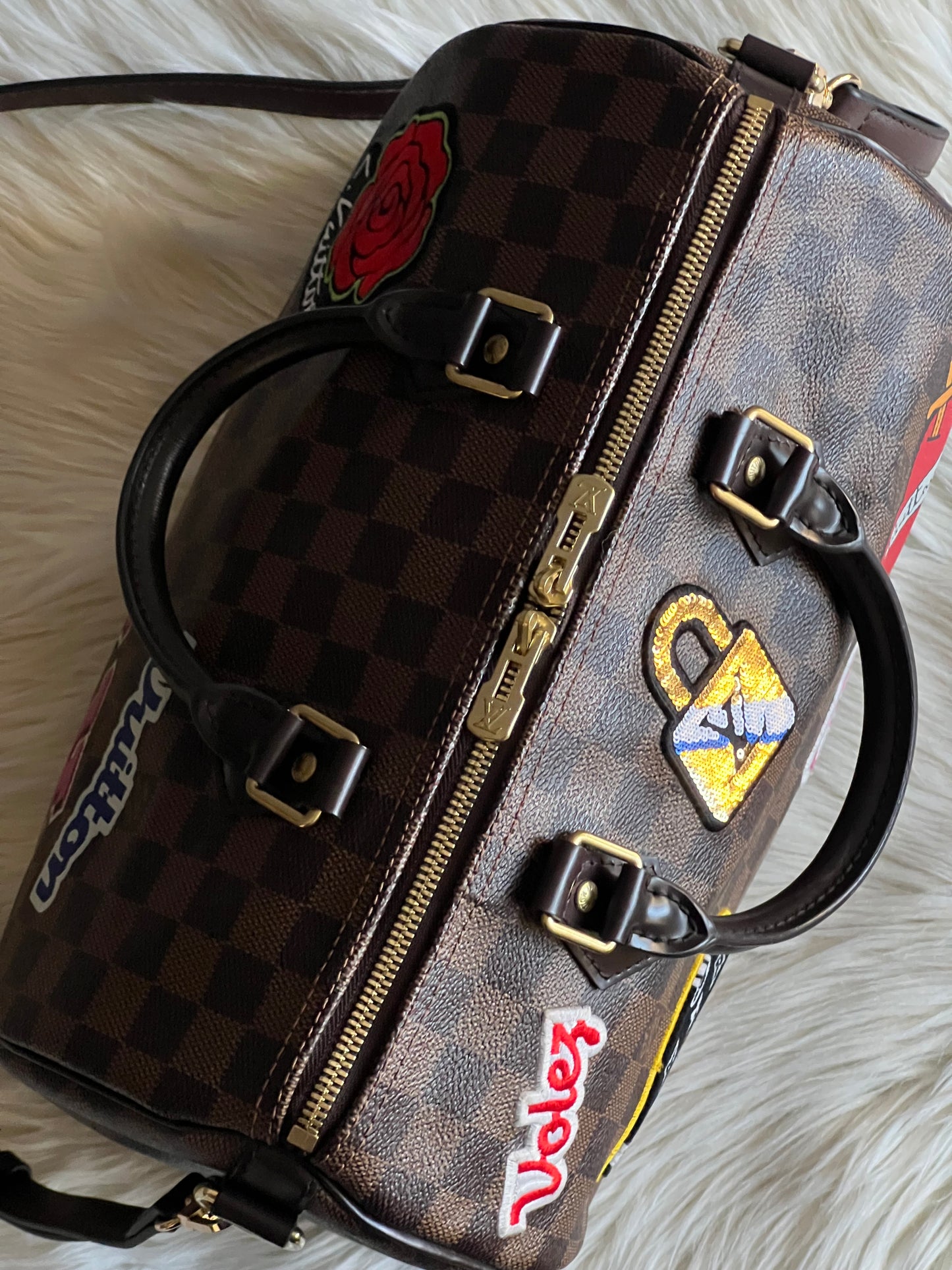 Louis Vuitton Damier Speedy 30 World Tour with Patches