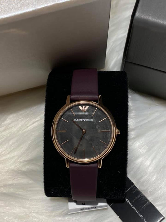 Emporio Armani Women’s Three-Hand Purple Leather Watch
