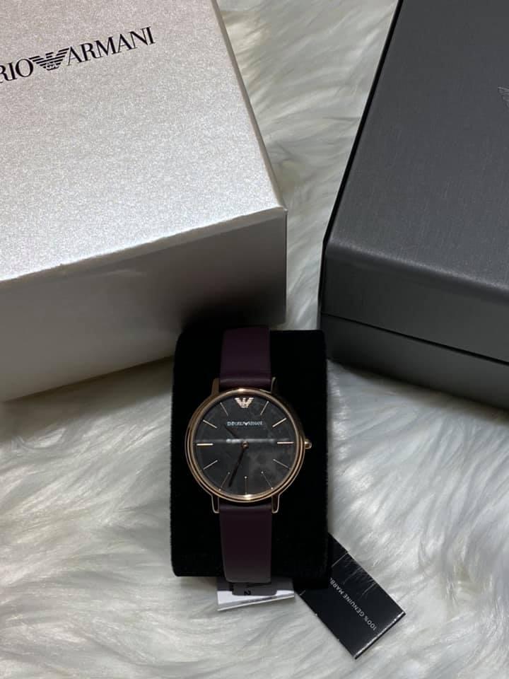 Emporio Armani Women’s Three-Hand Purple Leather Watch