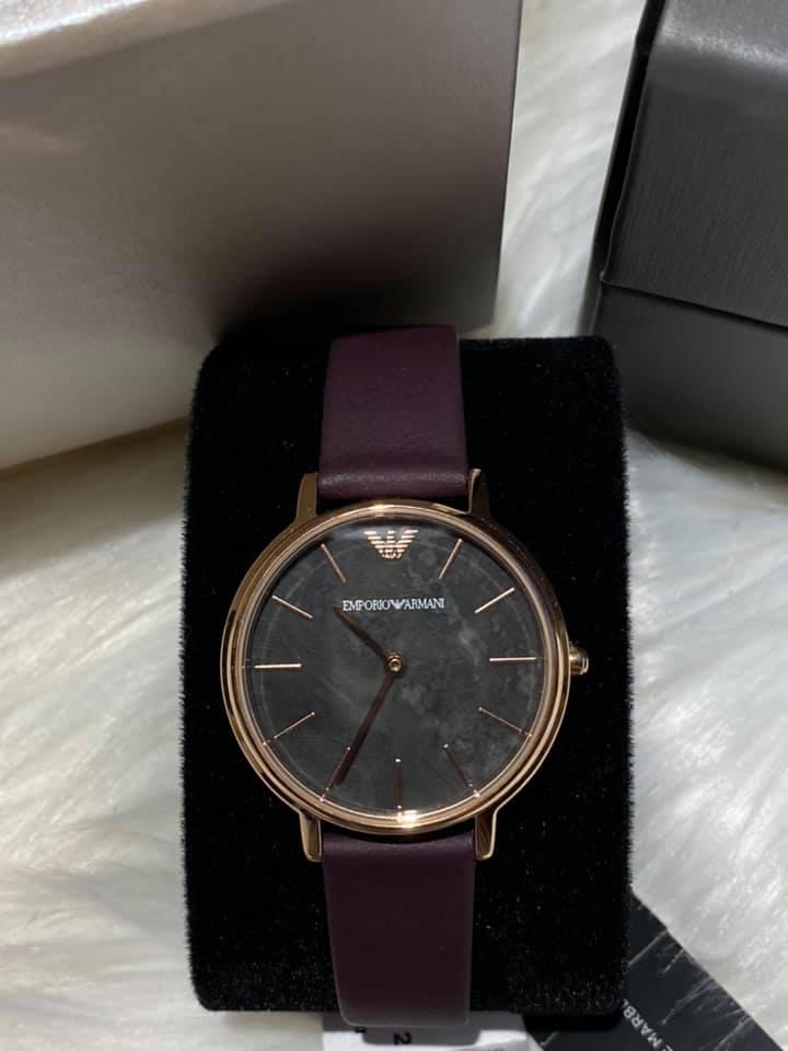 Emporio Armani Women’s Three-Hand Purple Leather Watch