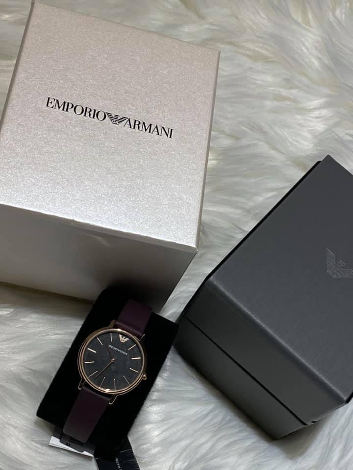 Emporio Armani Women’s Three-Hand Purple Leather Watch