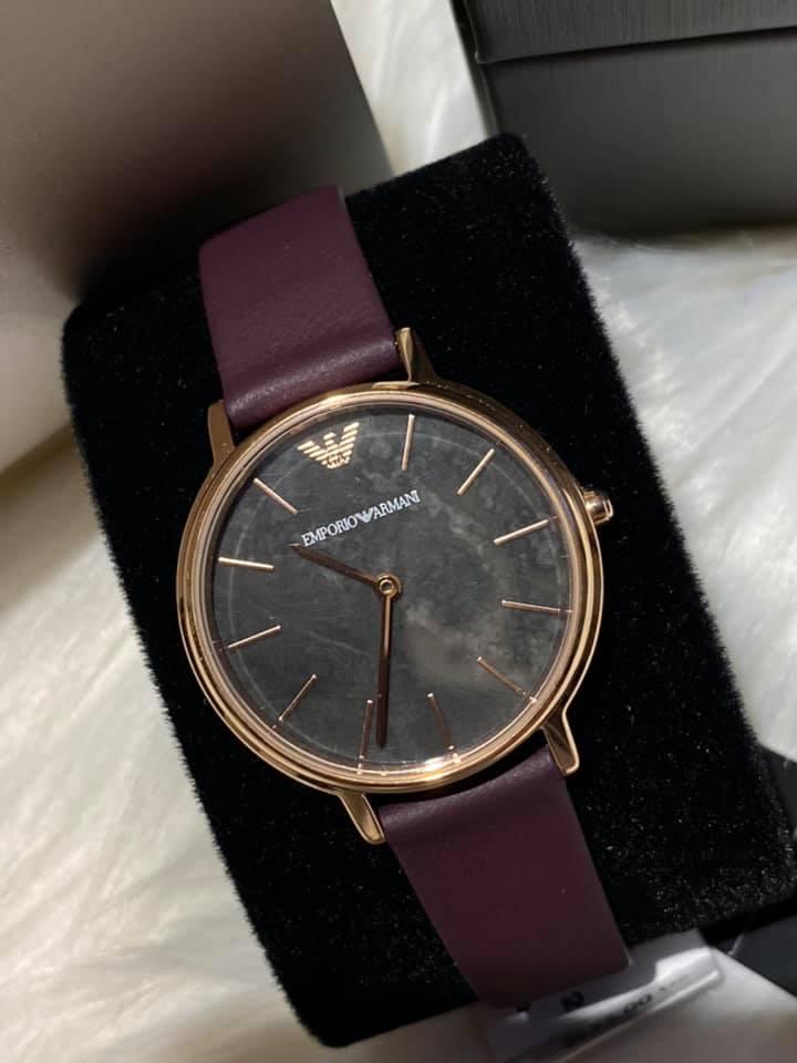 Emporio Armani Women’s Three-Hand Purple Leather Watch