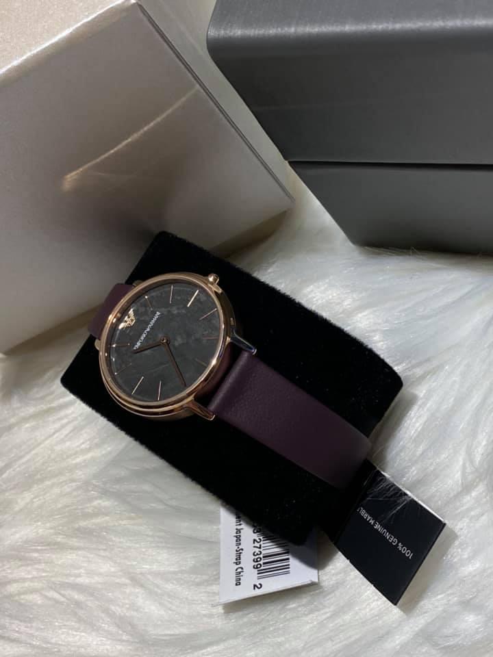Emporio Armani Women’s Three-Hand Purple Leather Watch