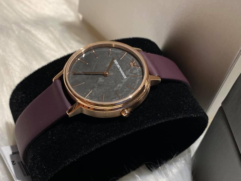 Emporio Armani Women’s Three-Hand Purple Leather Watch