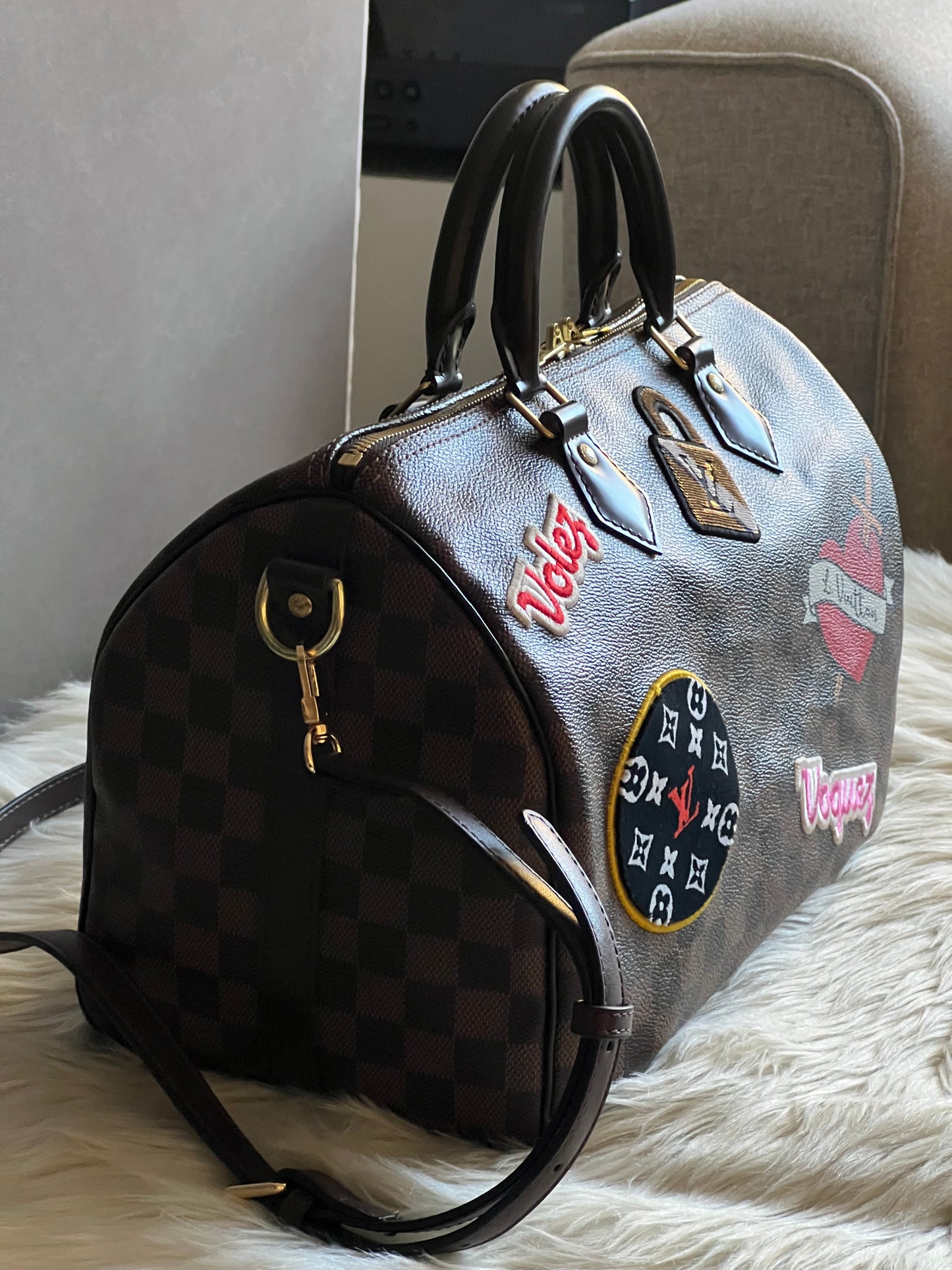 Louis Vuitton Damier Speedy 30 World Tour with Patches
