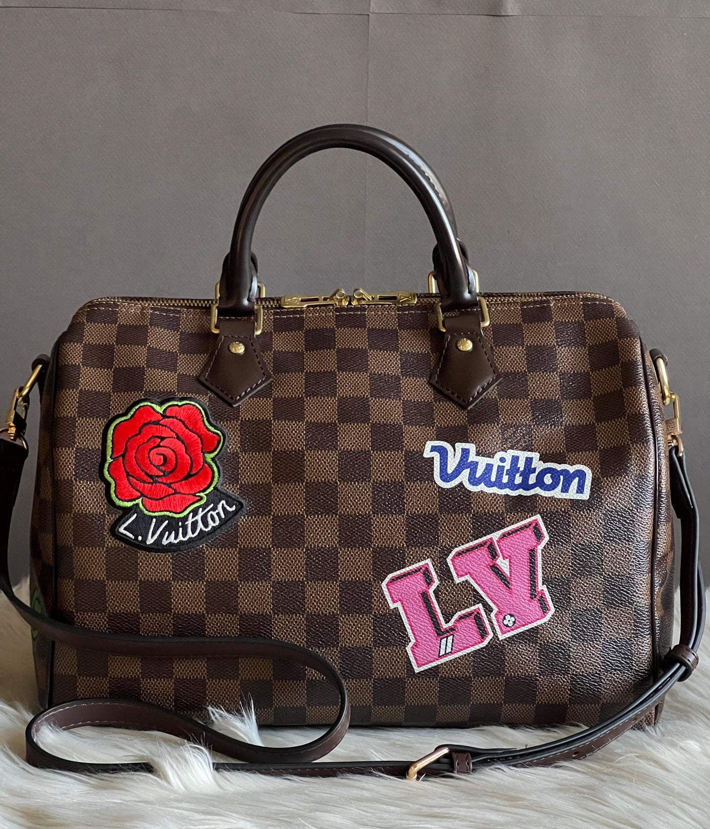 Louis Vuitton Damier Speedy 30 World Tour with Patches
