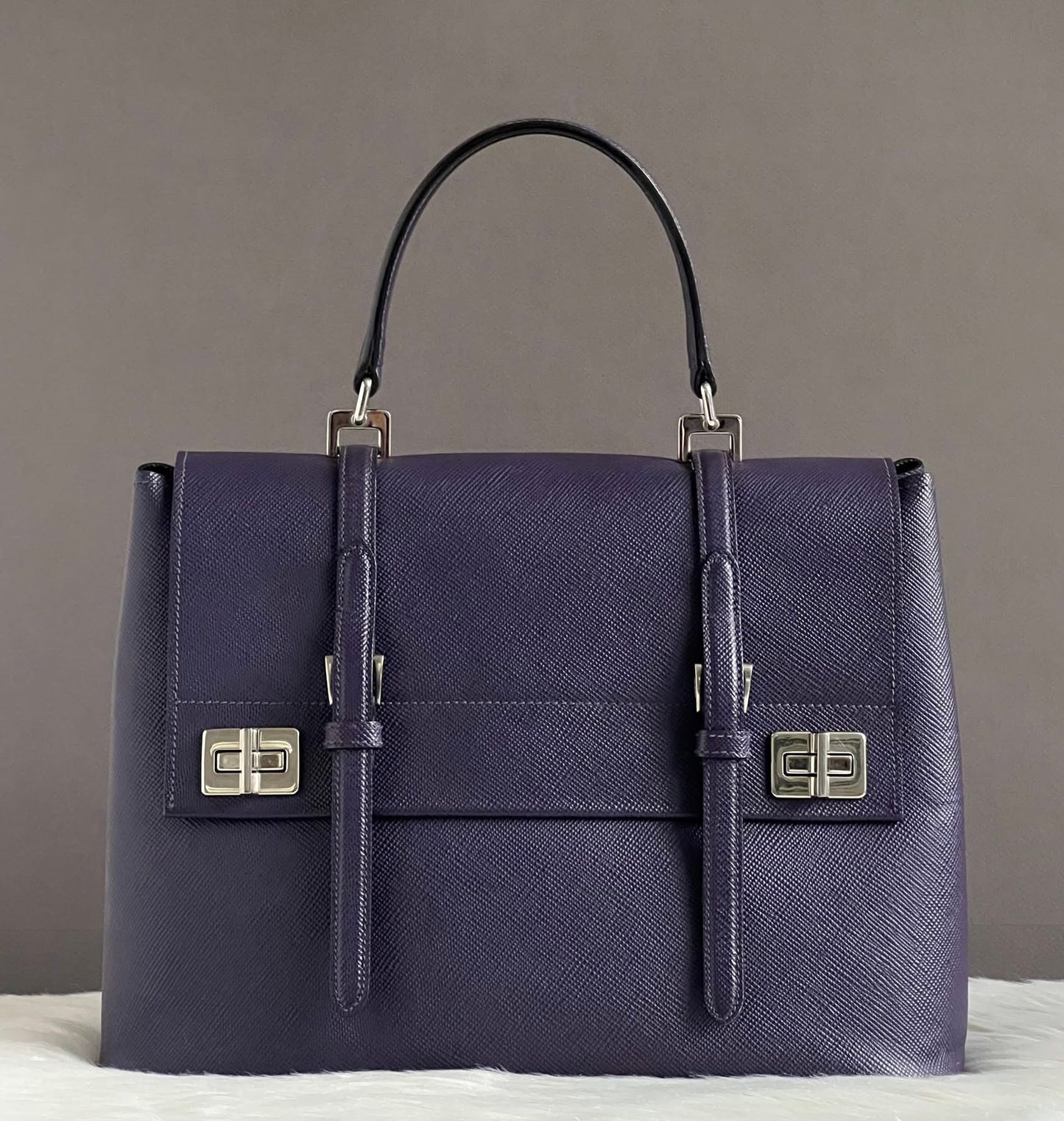 Prada Saffiano Lux Double Turn-Lock Satchel