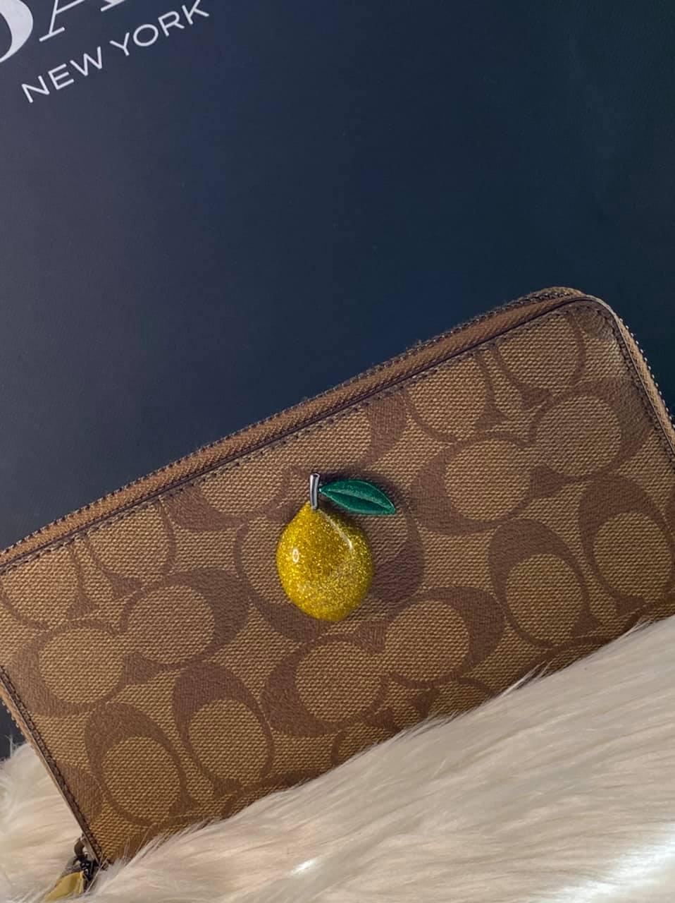 Coach Tan Lemon Accordion Zip Wallet in Signature Canvas