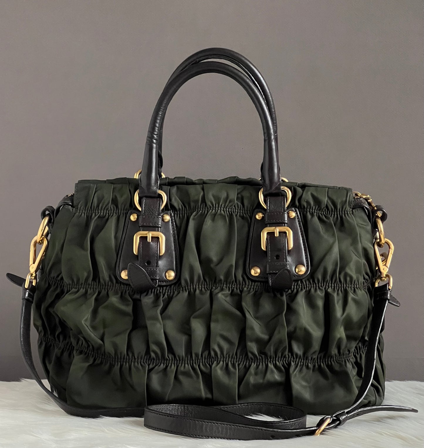 Prada Tessuto Gaufre Nylon Ruched Bag