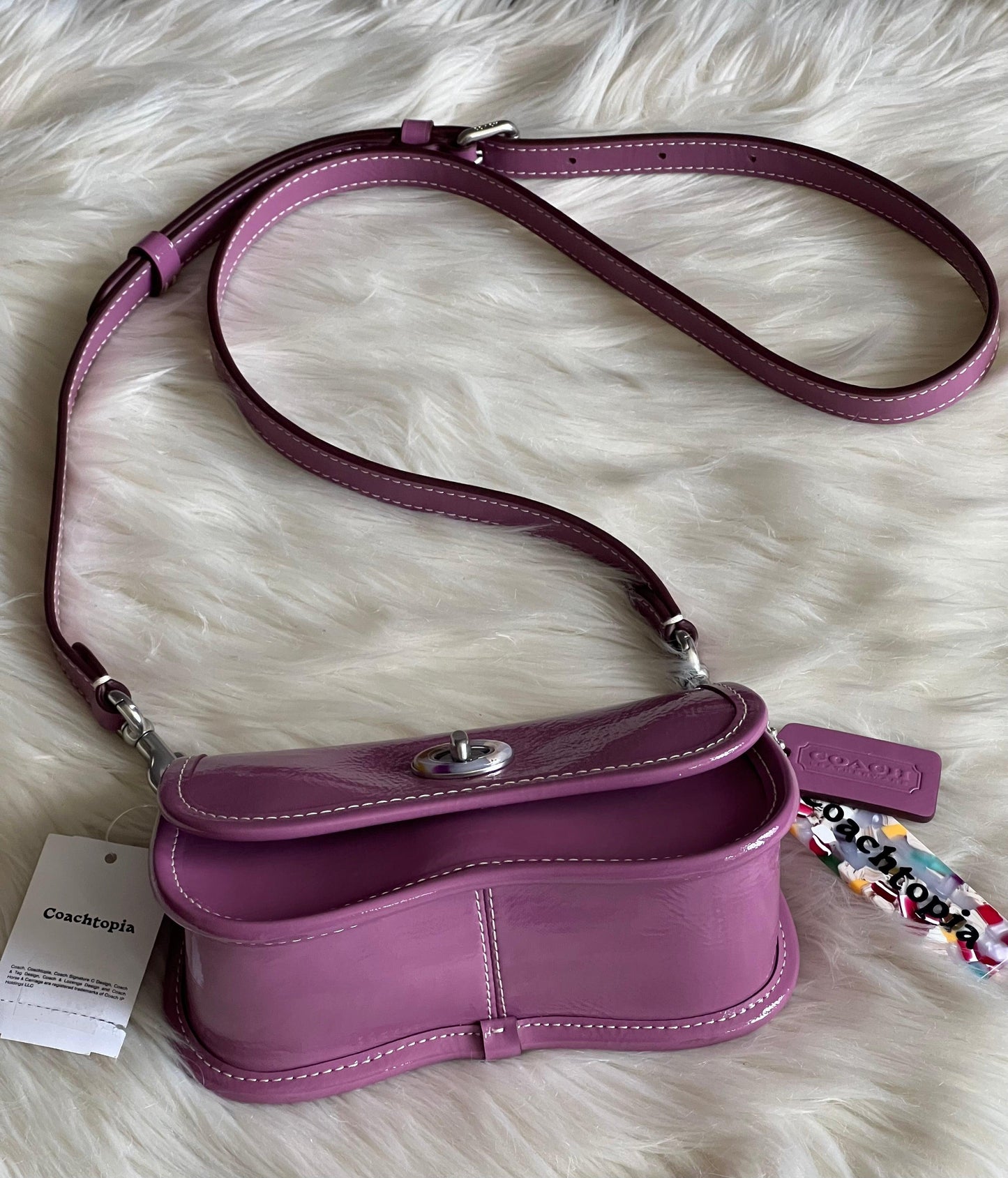 Coach Mini Wavy Dinky Bag with Crossbody Strap in Crinkled Patent Coachtopia Leather