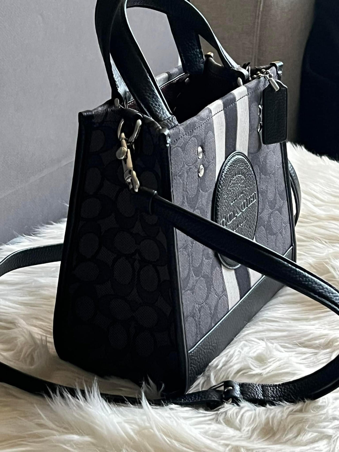 Coach Dempsey Tote in Signature Jacquard with Stripe and Coach Patch