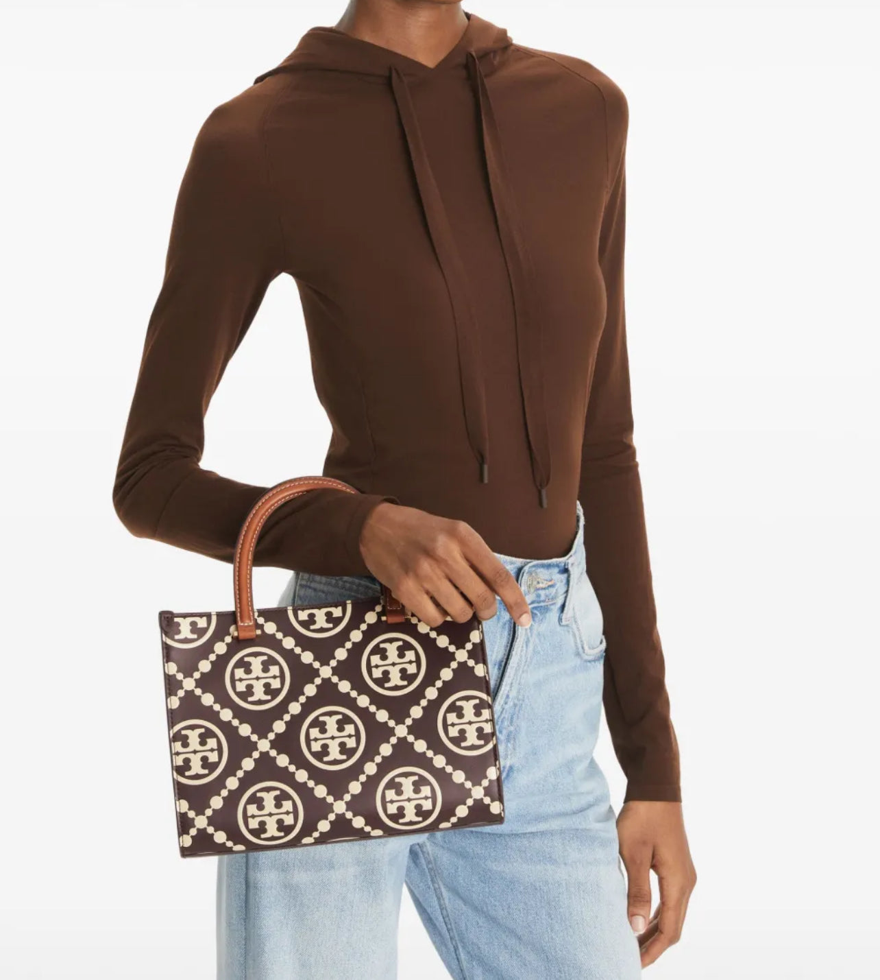 Tory Burch T Monogram Contrast Top-Handle Embossed Tote