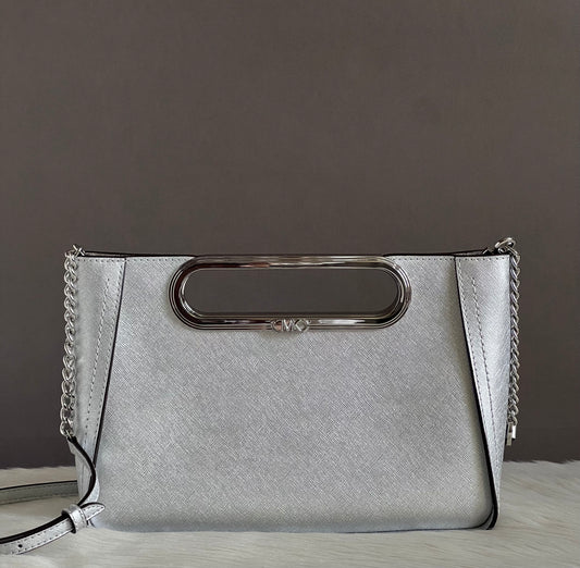 Michael Kors Chelsea Large Metallic Saffiano Leather Convertible Crossbody Bag