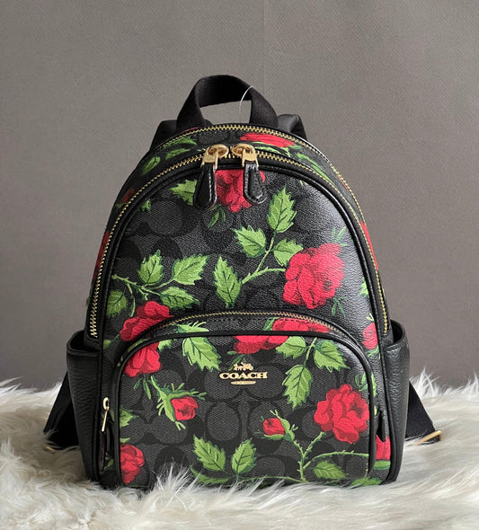 Coach Mini Court Backpack in Signature Canvas with Fairytale Rose Print