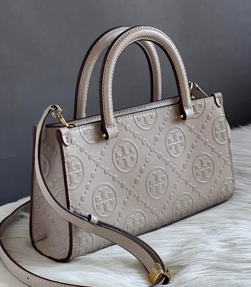 Tory Burch T Monogram Contrast Embossed Small East-West Tote Bag