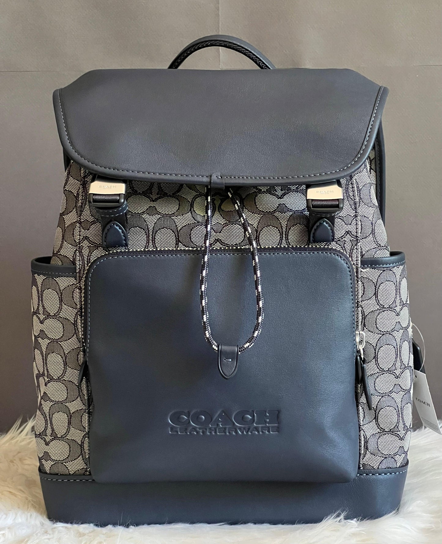 Coach League Flap Backpack in Signature Jacquard