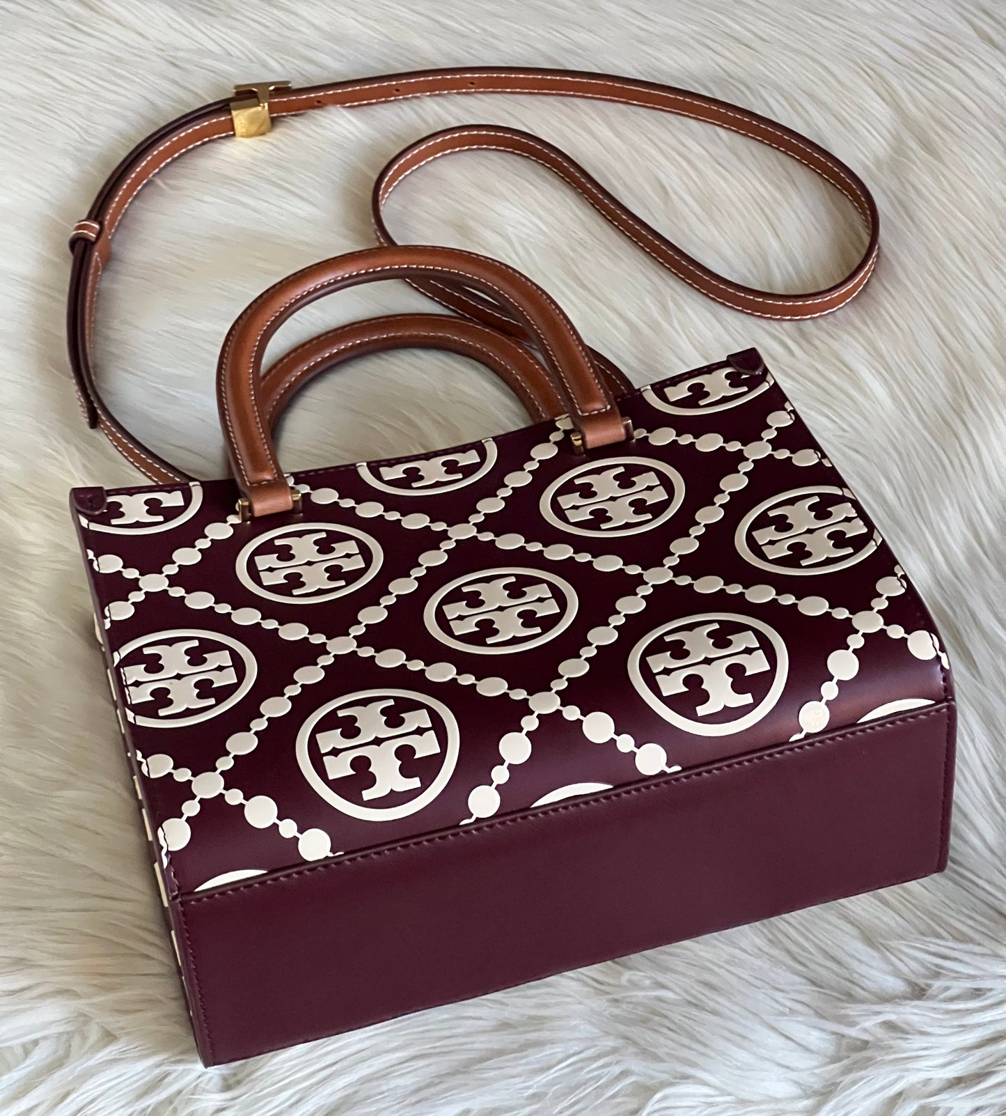 Tory Burch T Monogram Contrast Top-Handle Embossed Tote
