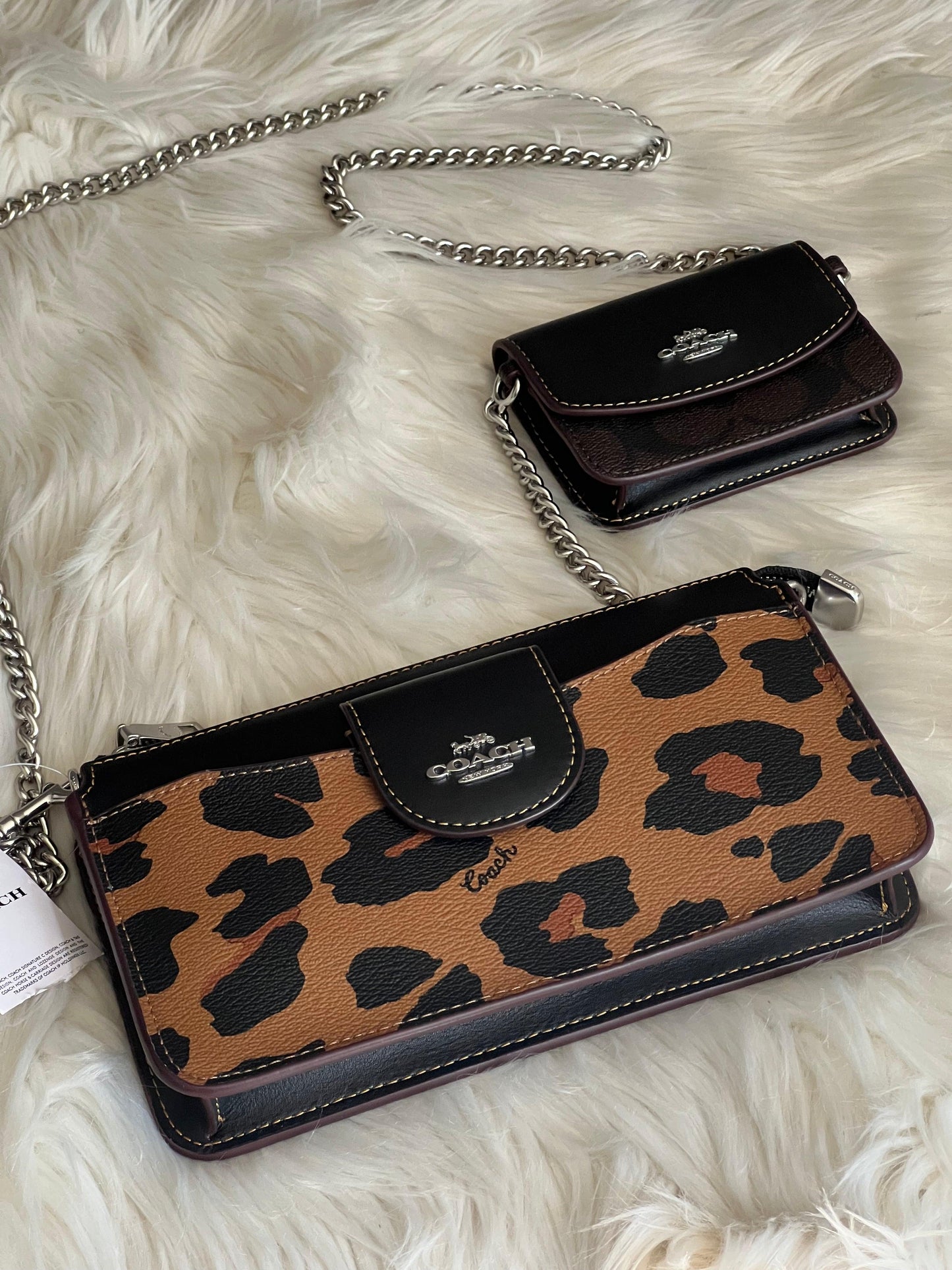 Coach Poppy Crossbody with Card Case with Leopard Print and Signature Canvas