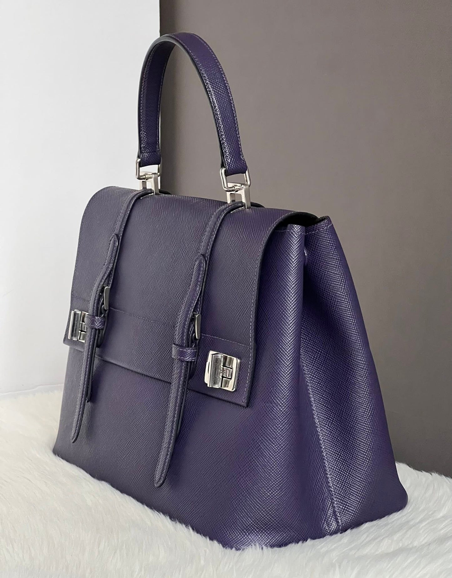 Prada Saffiano Lux Double Turn-Lock Satchel