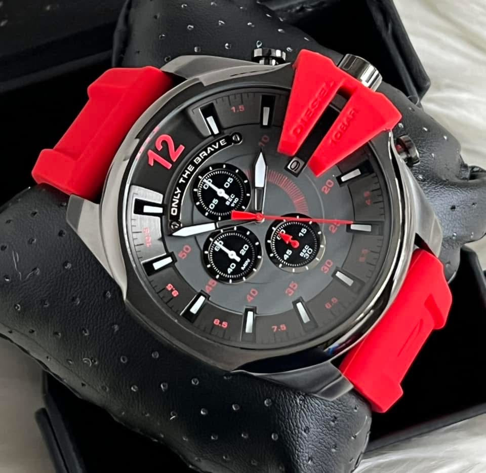 Diesel Men’s Mega Chief Chronograph Gunmetal Red Silicone Watch