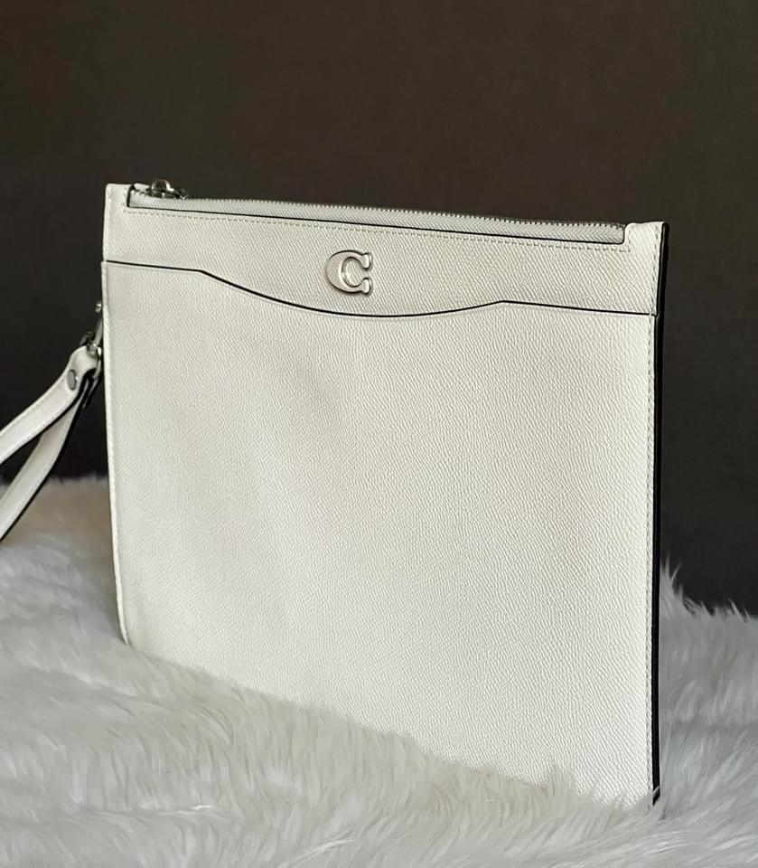 Coach Pouch Wristlet In Crossgrain Leather With Signature Canvas Interior