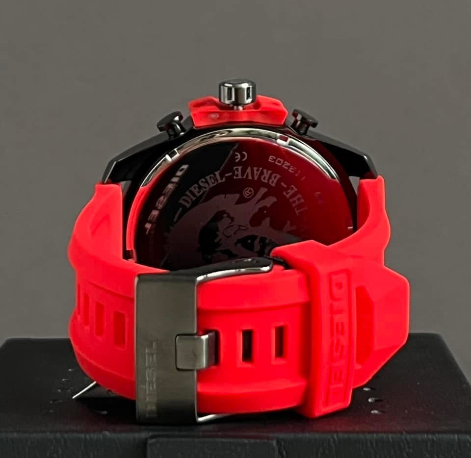 Diesel Men’s Mega Chief Chronograph Gunmetal Red Silicone Watch