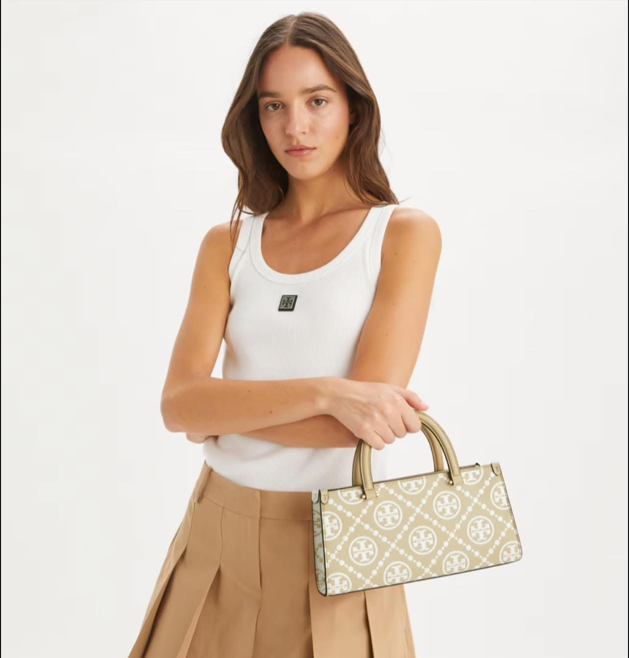 Tory Burch T Monogram Contrast Embossed Small East-West Tote Bag