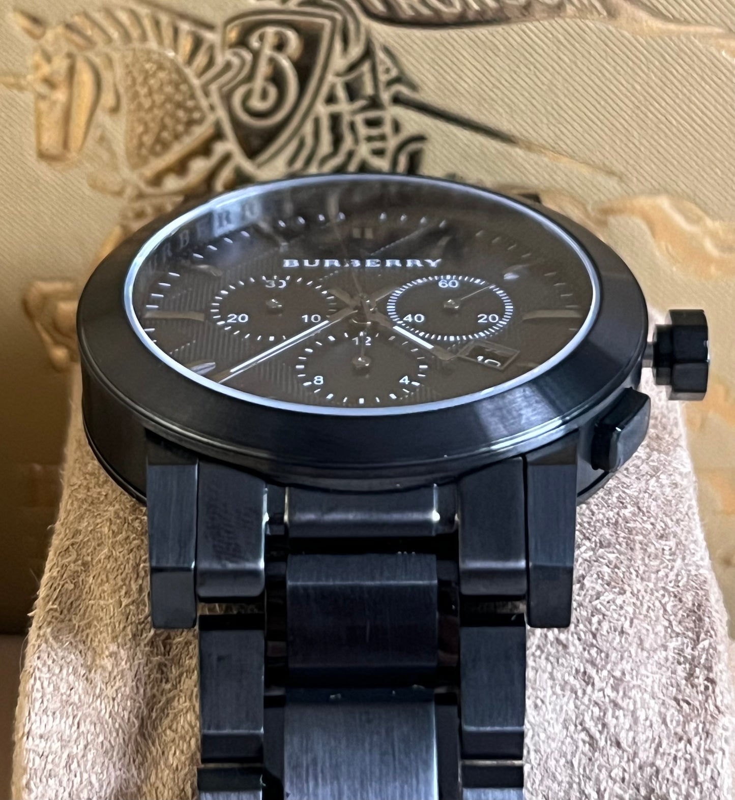 Burberry Men’s Large Check Gray Ion-Plated Stainless Steel Watch