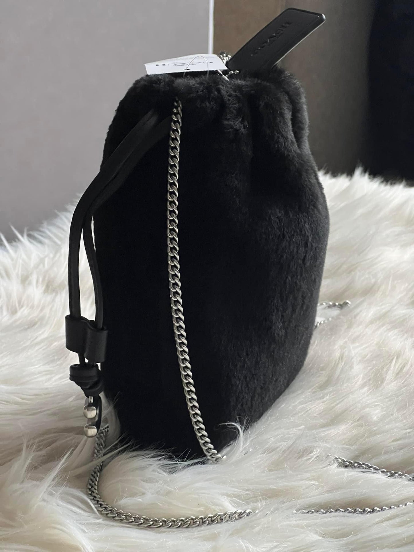 Coach Drawstring Pouch in Shearling