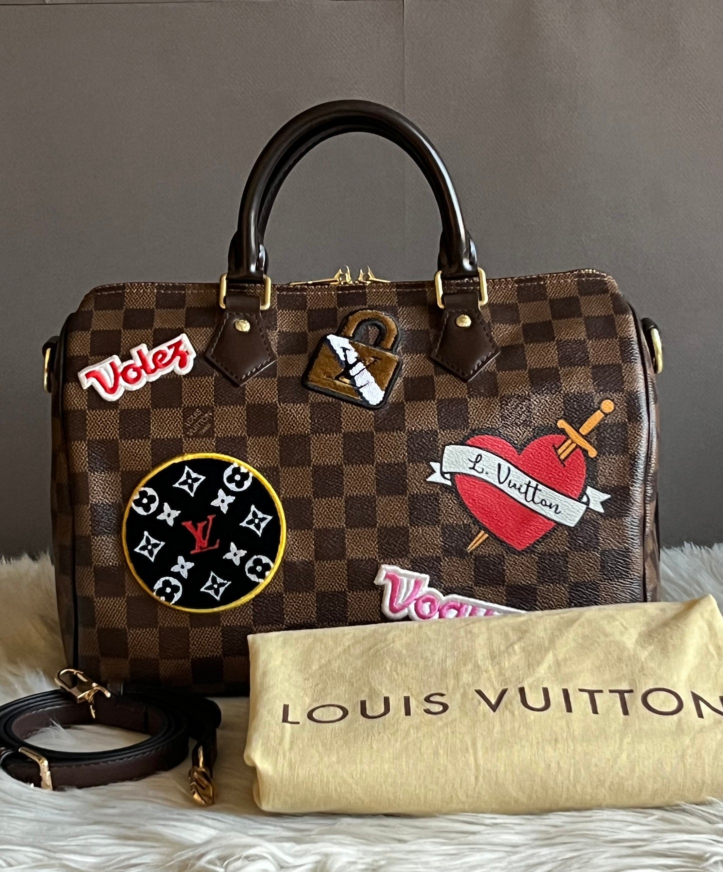Louis Vuitton Damier Speedy 30 World Tour with Patches