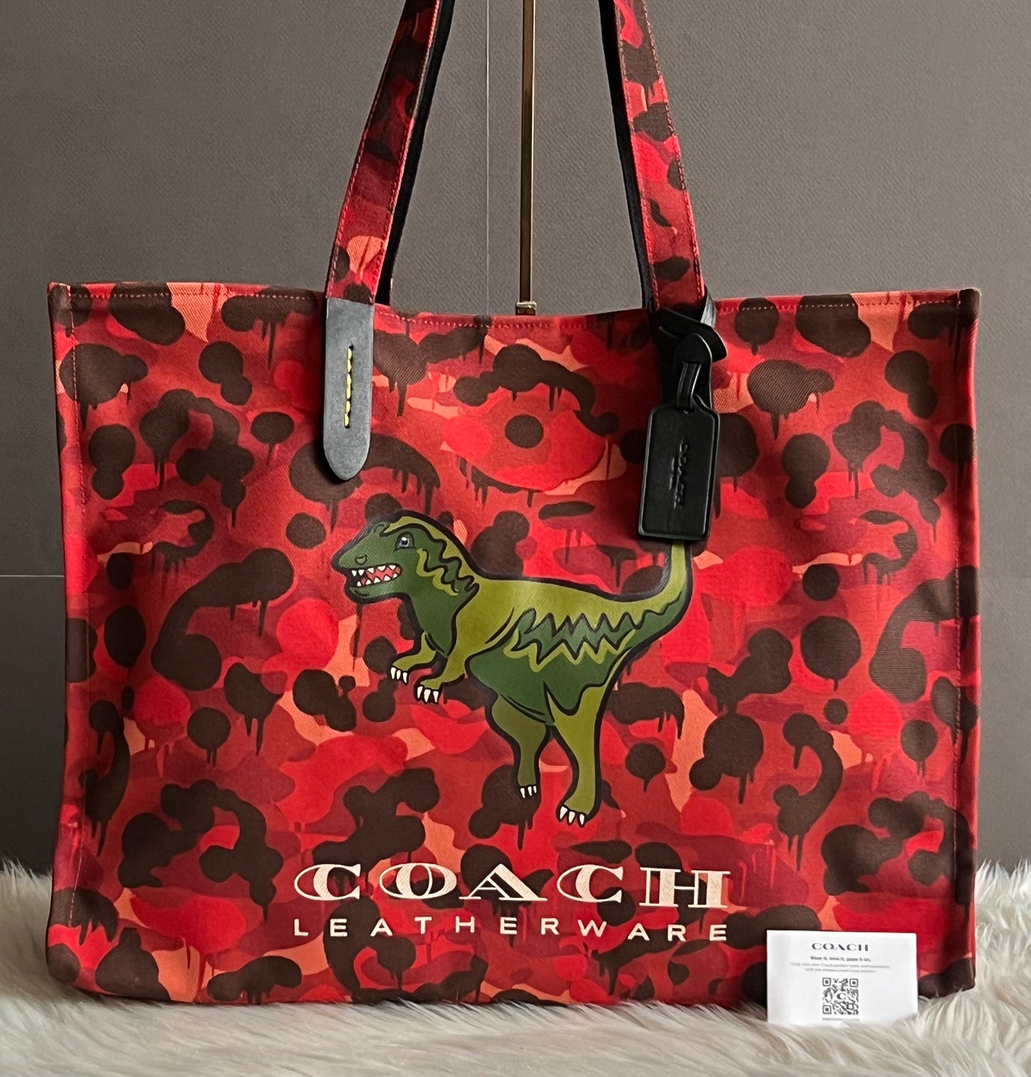 Coach 100% Recycled Canvas Tote 42 with Camo Print and Rexy