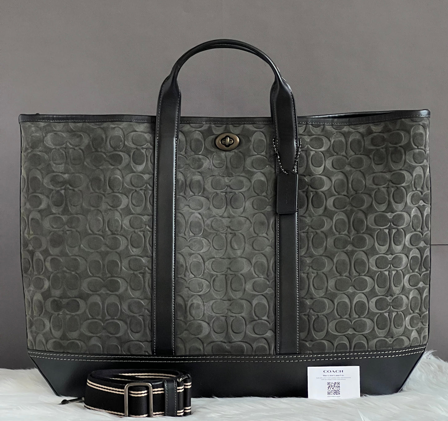 Coach Toby Turnlock Tote In Signature Suede