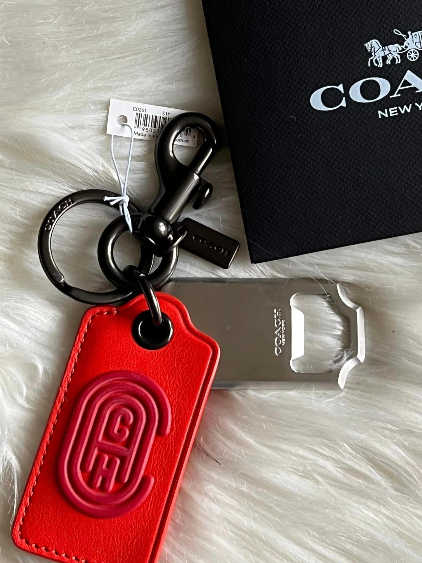 Coach 2021 SS Bottle Opener Key Fob with Coach Patch