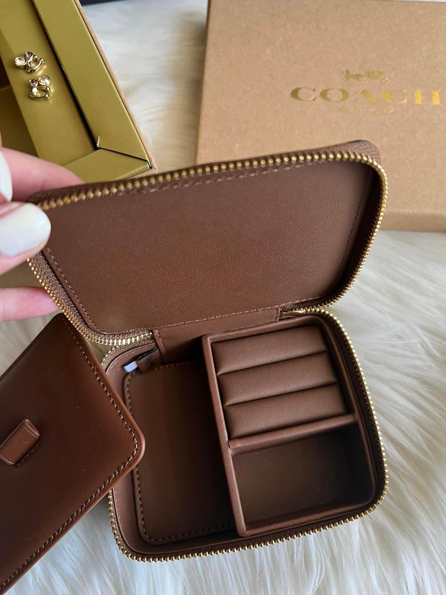 Coach Boxed Jewelry Box and Earrings Set in Signature Canvas