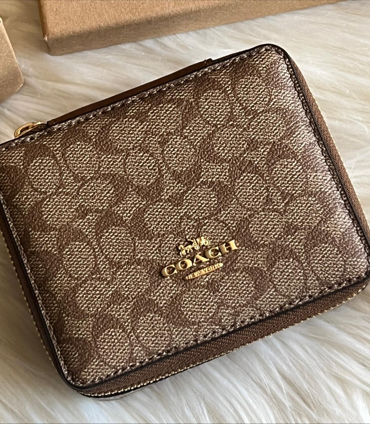 Coach Boxed Jewelry Box and Earrings Set in Signature Canvas